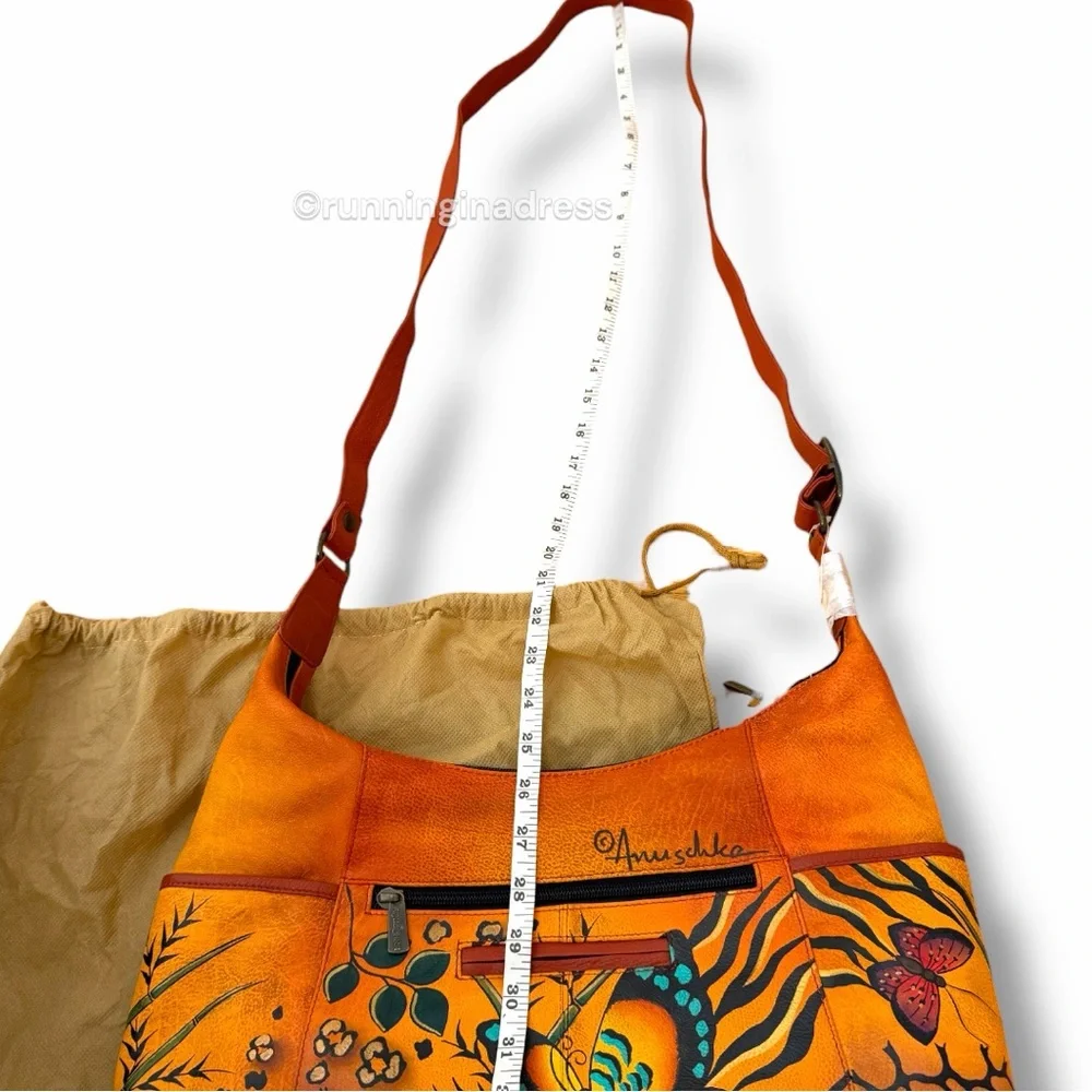 Anuschka Hand-Painted Leather Convertible Hobo Animal Butterfly Print Tangerine
